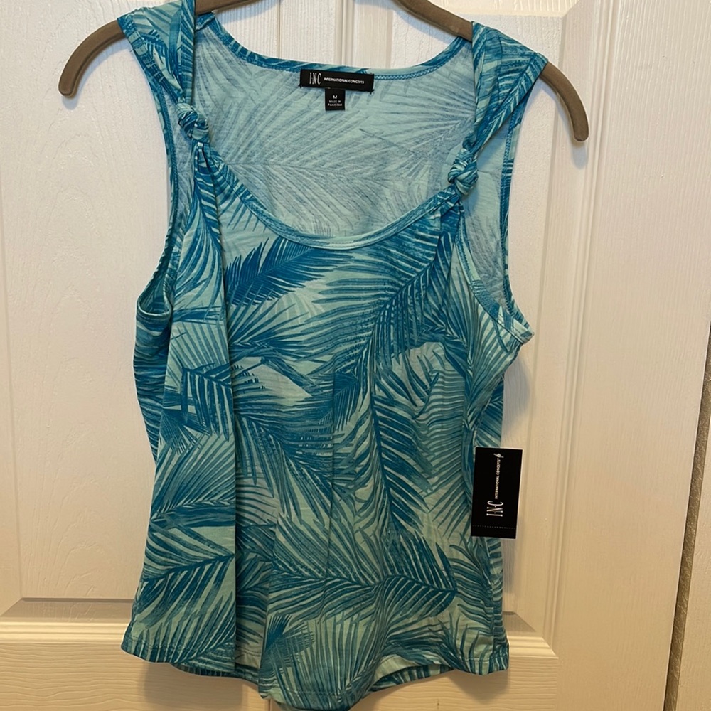 INC Cotton Printed Knotted Strap Tank